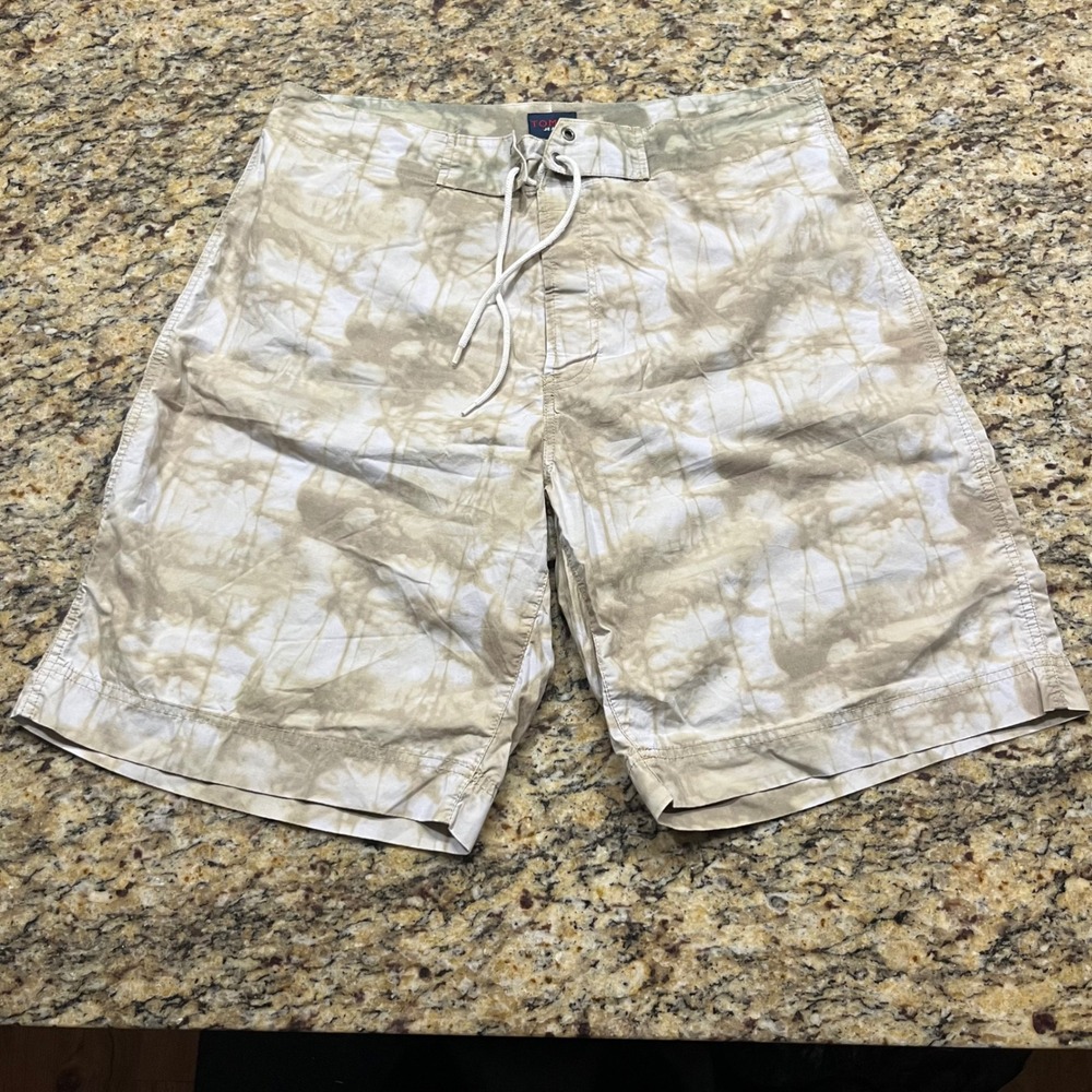 Tommy Jeans Mens Tie Dye Board Shorts Tan White Drawstring Waist Size L